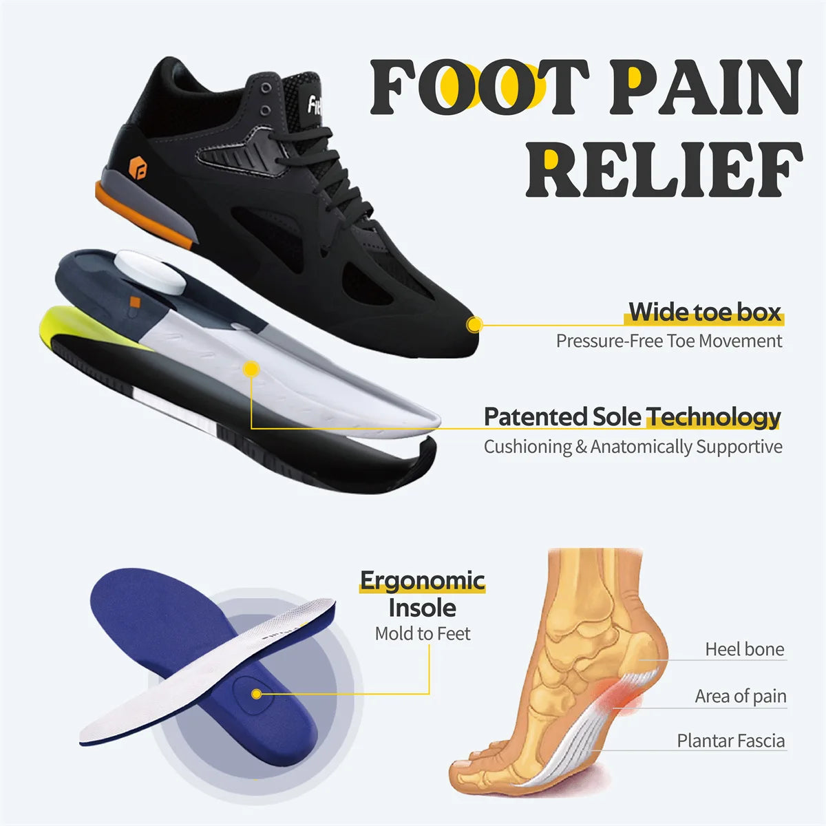 FitVille Men's High-Top Basketball Shoes Widened Lightweight Casual Sneakers/Breathable For Male Swollen Feet Relieve Pain