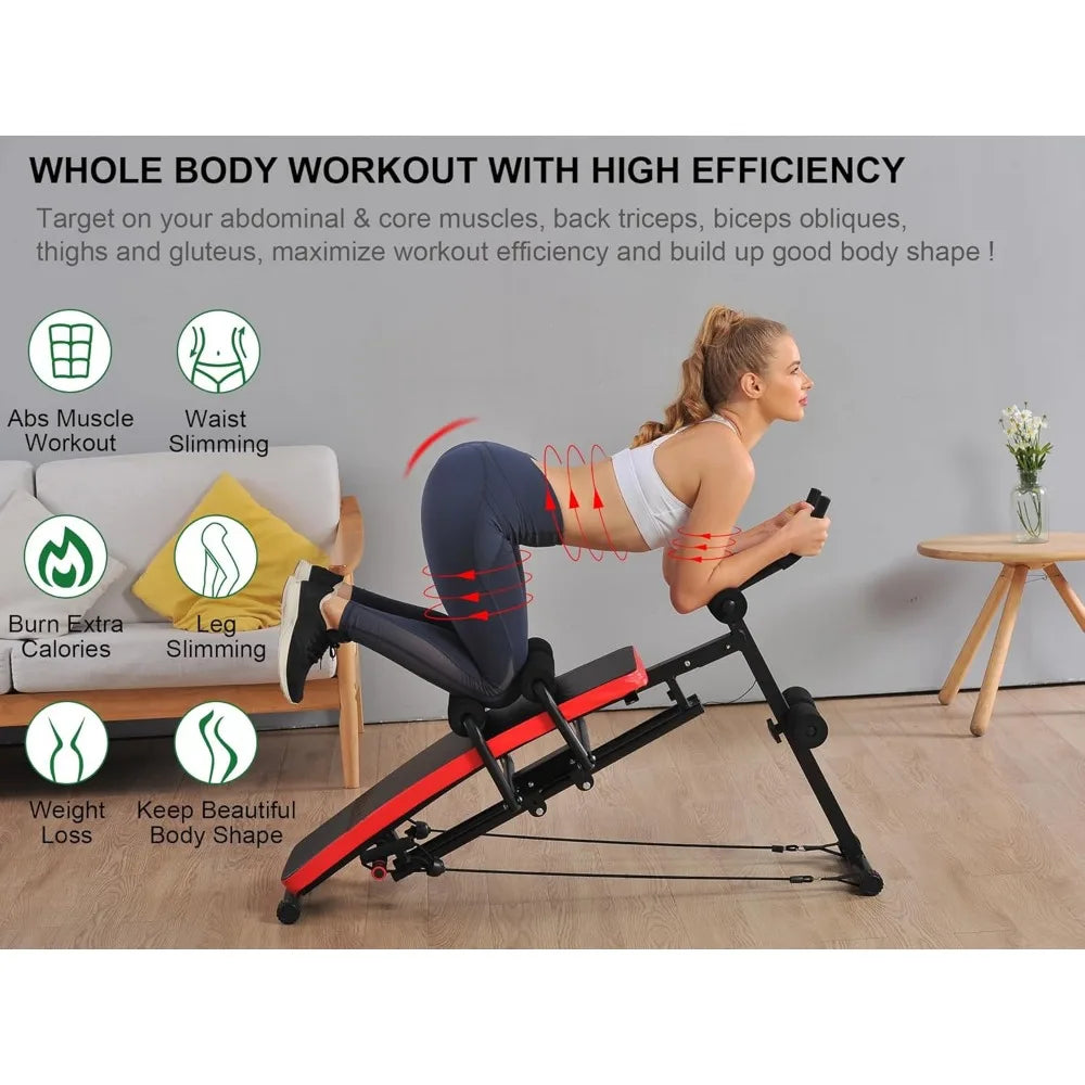 Abs workout machine, core abs workout equipment/adjustable sit-ups, collapsible, resistance band and LCD display