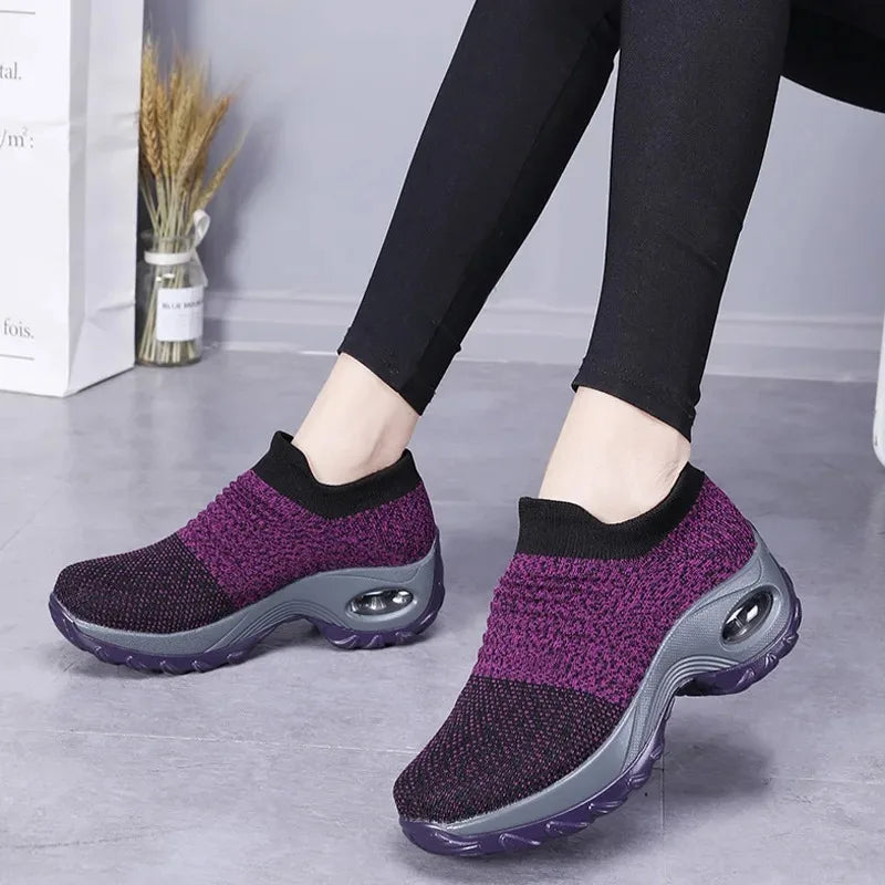 Women Running Training Sneakers Female Air Cushion/Causal Sport Shoes Slip On Walking Sock Shoes