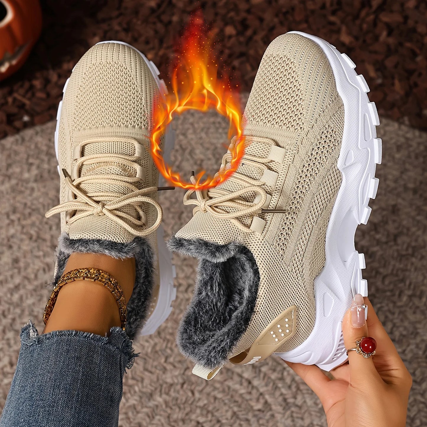 Sneakers Women's Winter Warm Sports Shoes Non Slip Soles/Suitable for Cold Weather Outdoor Walking Sports Shoes Ladies Sneakers