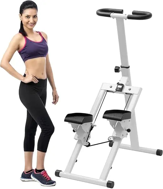 Adjustable Height Stair Stepper with Ergonomic Handlebars/Smooth Dual Hydraulic System, and Advanced Fitness Tracking