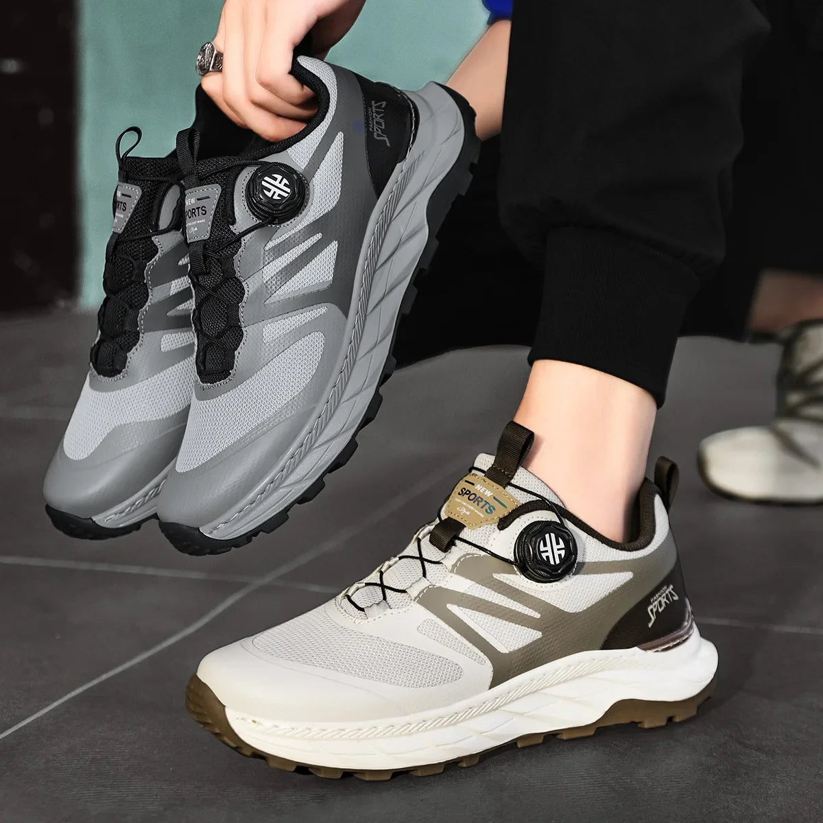 Spring Summer Thin Automatic Buckle Trail Running Shoes Casual/Function Hiking Breathable Outdoor Sports Trendy Footwear