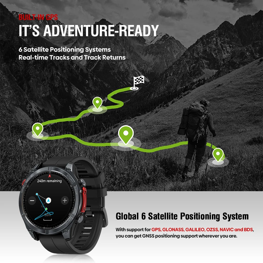 NEW Zeblaze Stratos 4 GPS Smart Watch 1.43 AMOLED Display Built-in Compass/Barometric Altimeter Flashlight Voice Call Smartwatch