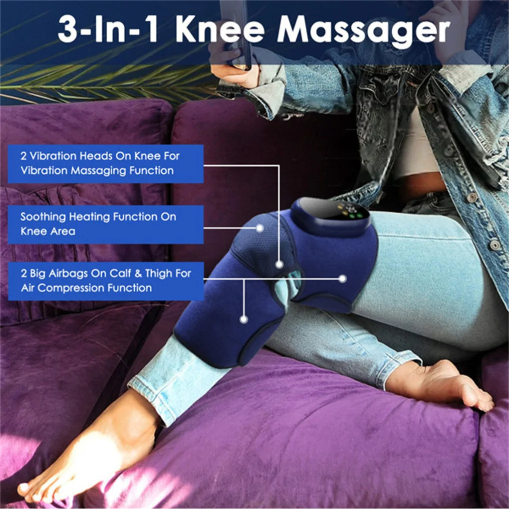 Cordless Knee Massager Heated Knee Brace Wrap Electric Knee Heating Pad/with 5-Level Heating 3-Level Vibration Air Compression