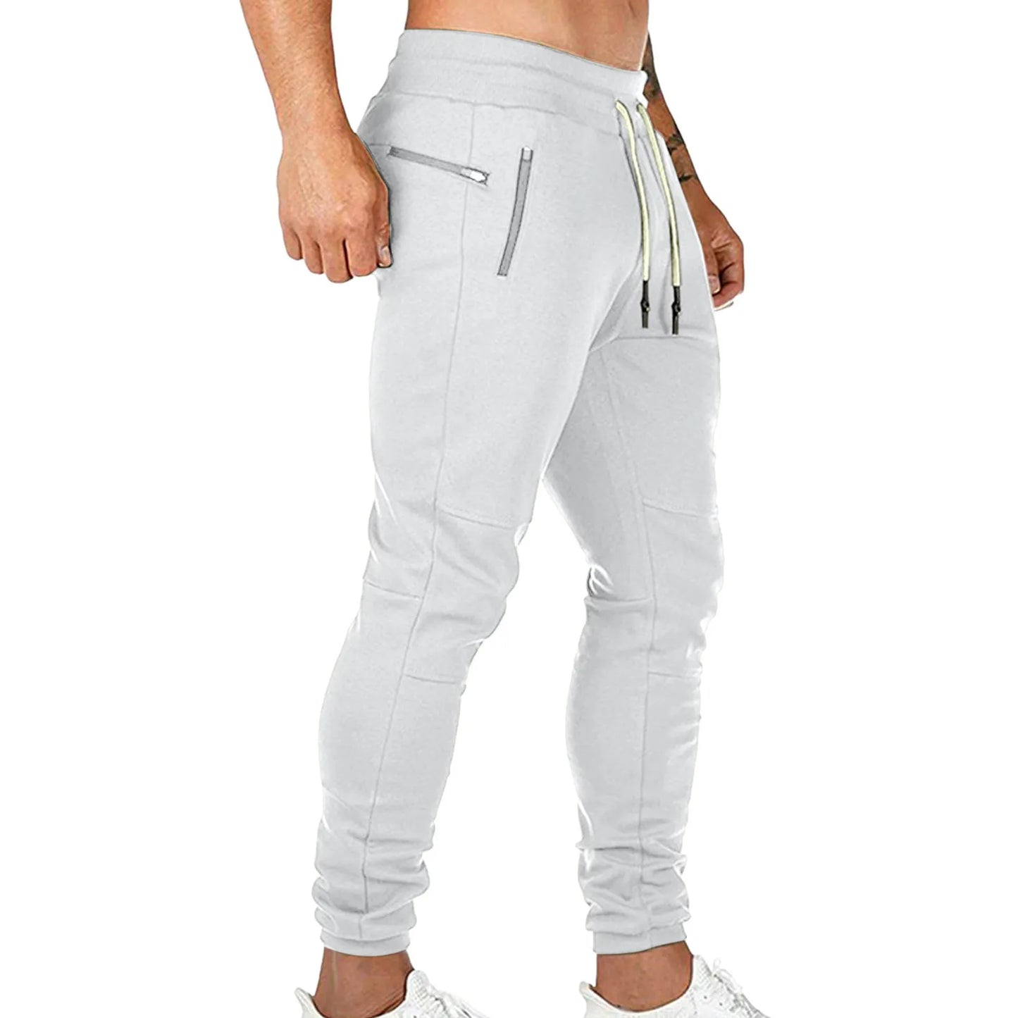 Cargo Pants for Men Solid Color Side Pockets Lace Up Waistband/Casual Trousers European American Fitness Athletic Trousers