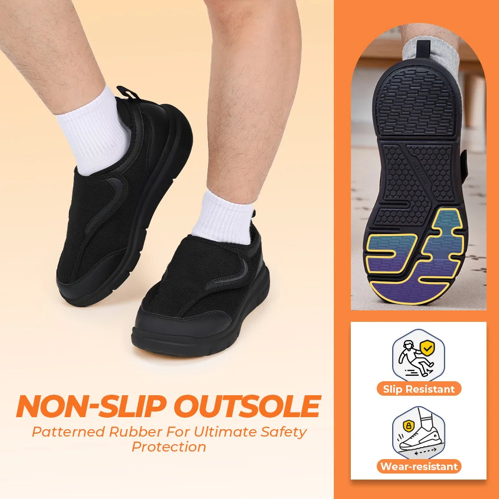 FitVille Men's Diabetic Shoes Extra Wide for Elder Orthopedics Feet Swollen/Adjustable Walking Shoe Elderly Foot Pain Relief