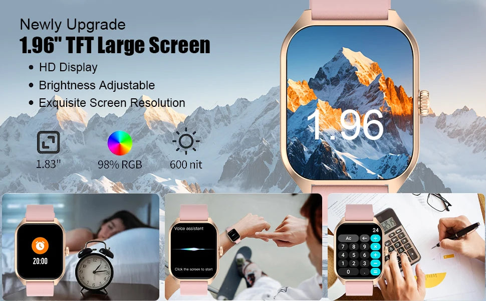 AI Voice Assistant Smart Watch for Men Women, 1.96'' HD Screen Activity/Trackers with 100+Sports/ Sleep/ Heart Rate Monitor
