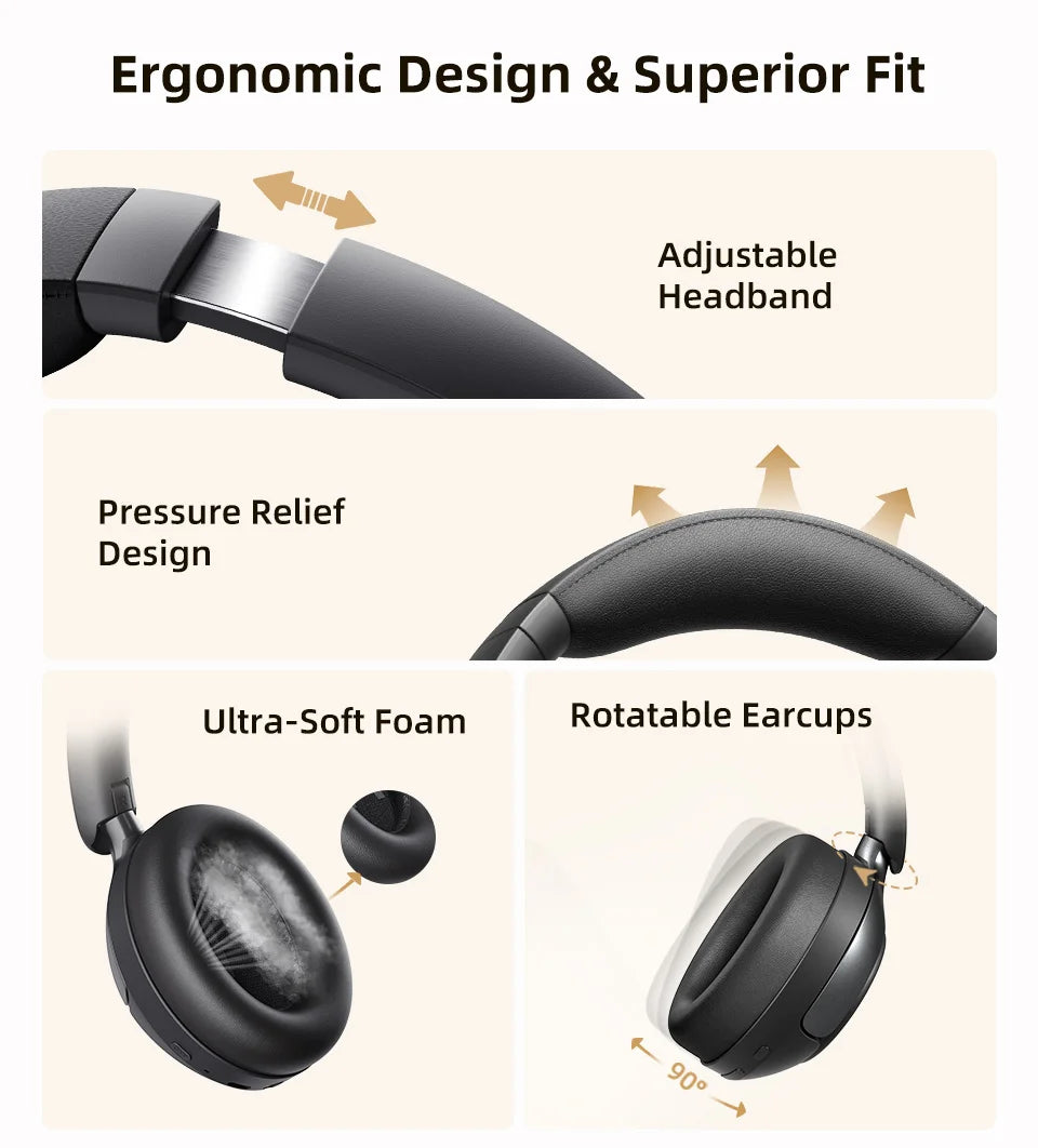 QCY H3 PRO Adaptive ANC Wireless Headphones Over Ear Headset/50dB with LDAC Hi-Res Wireless Audio Bluetooth 5.4 Dual Connection