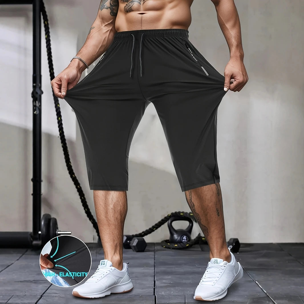 Men High Elasticity Summer Casual Shorts Drawstring Pockets/Breathable Nylon Lightweight Stretchy Athletic Wear