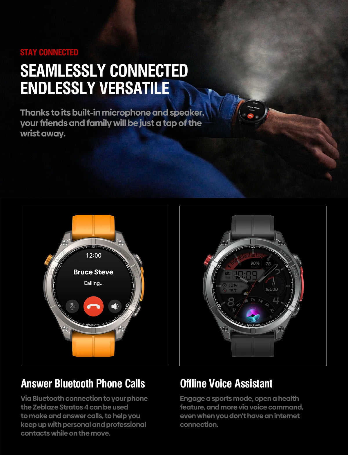 NEW Zeblaze Stratos 4 GPS Smart Watch 1.43 AMOLED Display Built-in Compass/Barometric Altimeter Flashlight Voice Call Smartwatch