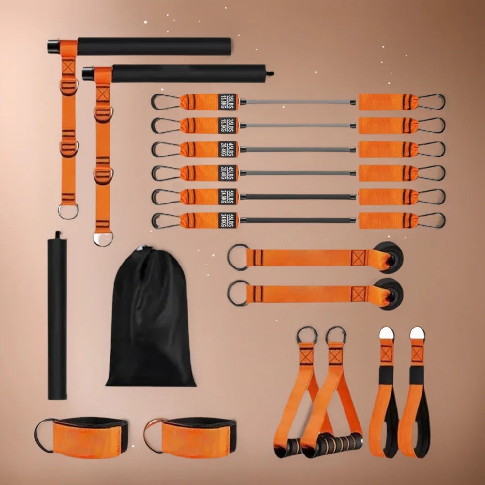 Pilates Bar Kit with Resistance Bands Pilates Workout Equipment/Portable Yoga Pilates Stick Home Gym Strength Training Equipment