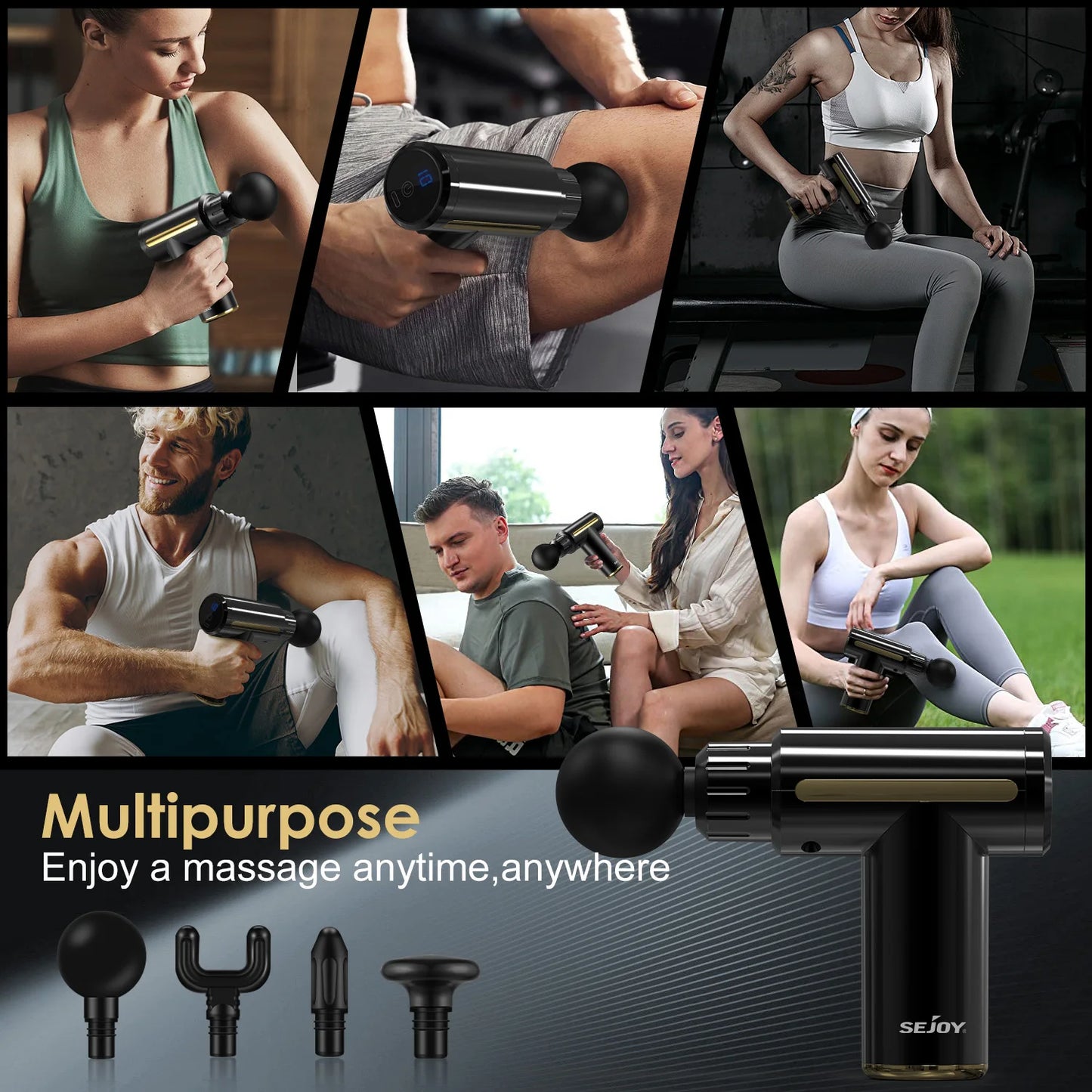 Massage Gun Deep Tissue for Pain Relief Fascia Massage Gun/with 4 Massage Heads & 6 Speeds