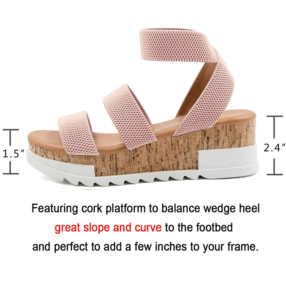 Summer Women's Sandals Platform Casual Wedge Shoes/Cork Elastics Strap Fashion Sandals