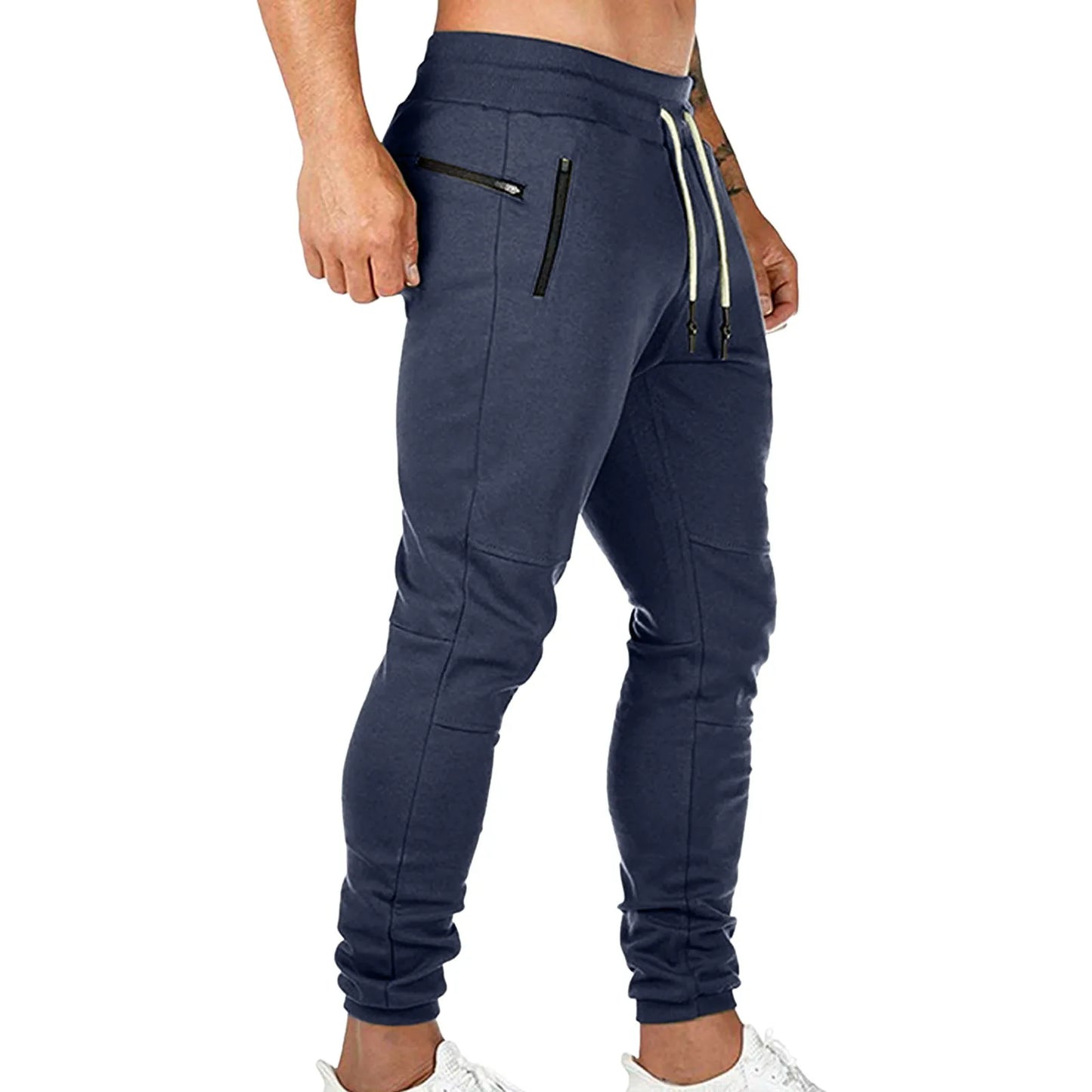 Cargo Pants for Men Solid Color Side Pockets Lace Up Waistband/Casual Trousers European American Fitness Athletic Trousers