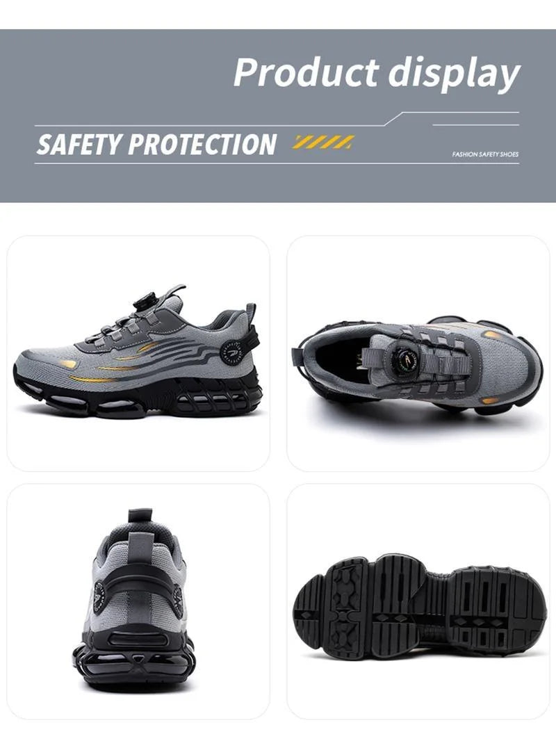Men's Lace Up Low Top Anti Piercing & Anti Smashing Safety Shoes/with Rotating Button, Contrast Mesh Work Shoes, for Outdoor