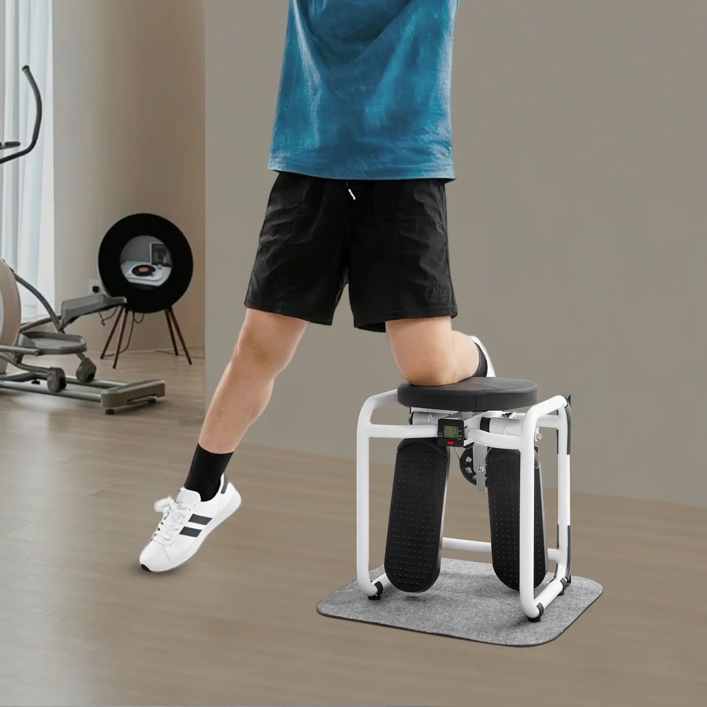 Hydraulic Stepper Climber 330.7 lbs Capacity Steel Frame/Dual Hydraulic Drive 360° Rotating Seat Resistance Bands LED Display Anti-Slip Pedals