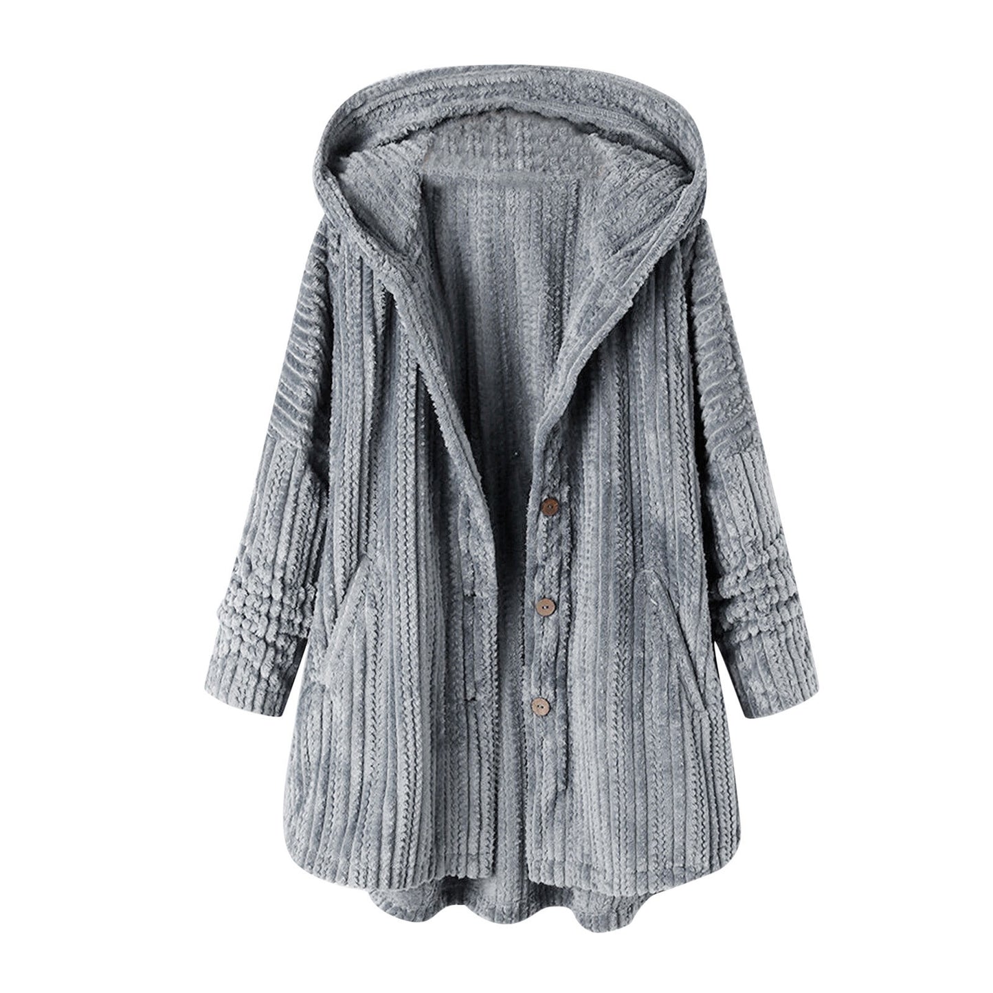 New Women Winter Hooded Cardigan Fleece Coats Long Sleeve Solid Teddy Bear Jacket Single Breasted Outerwear Coat With Pocket