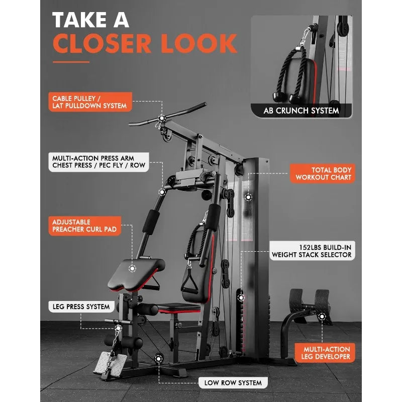 Mikolo Home Gym Workout Station with 150LBS Weight Stack/Multifunctional Home Gym Equipment