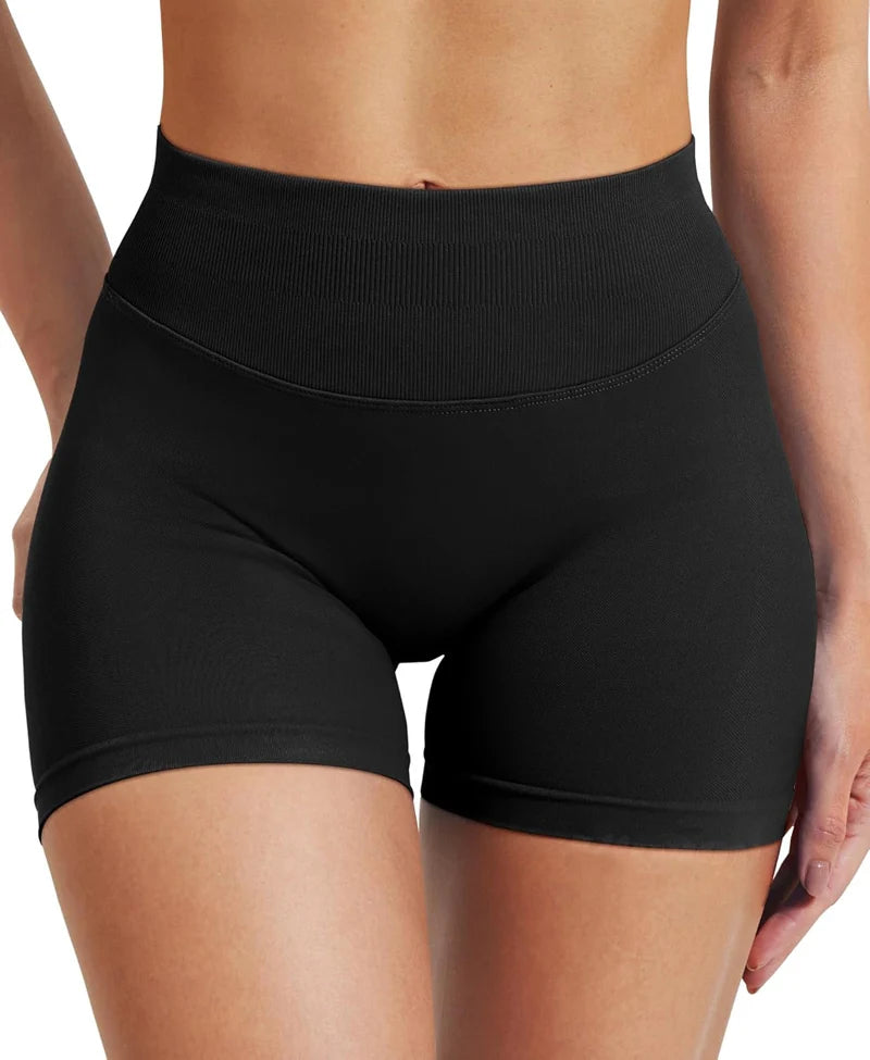 Seamless Shorts 4.5" Ribbed Yoga Shorts Women Flex Gym Shorts/Booty Running Short Butt Lifting Workout Pants