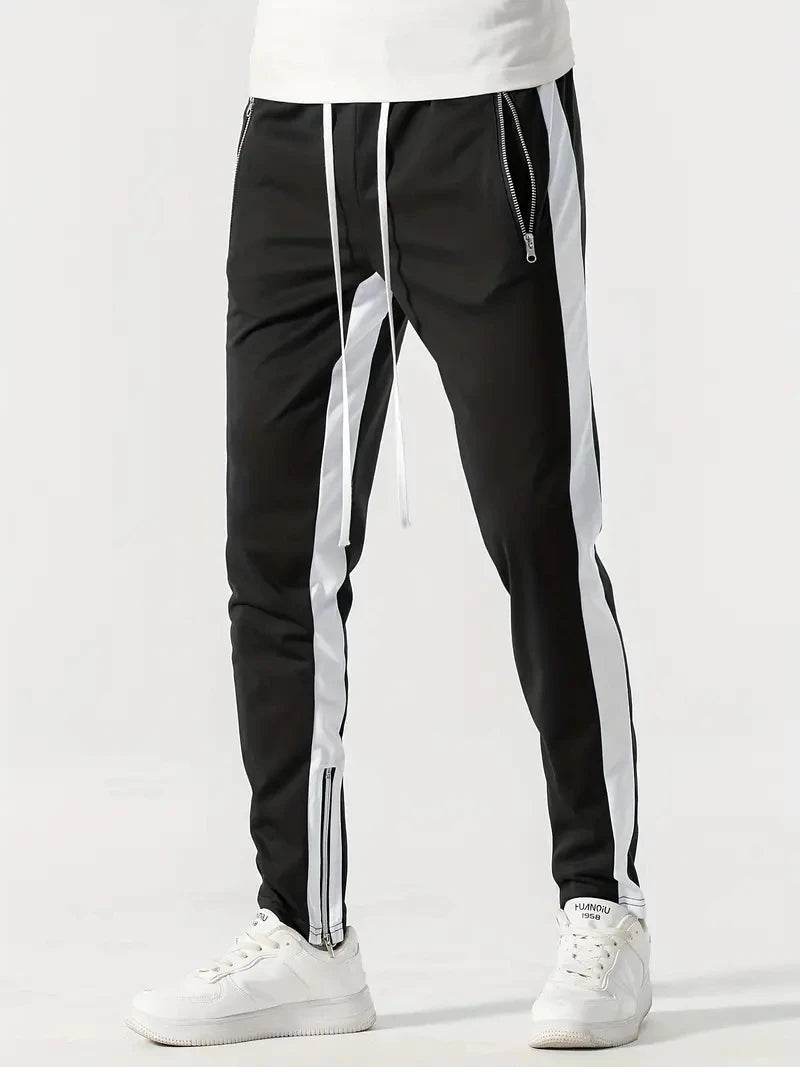 Men Sweatpants Jogging Pants Men Casual Pants Men Stylish Color Block/Zip Pockets Drawstring Sports Skinny Pants Trousers Pants
