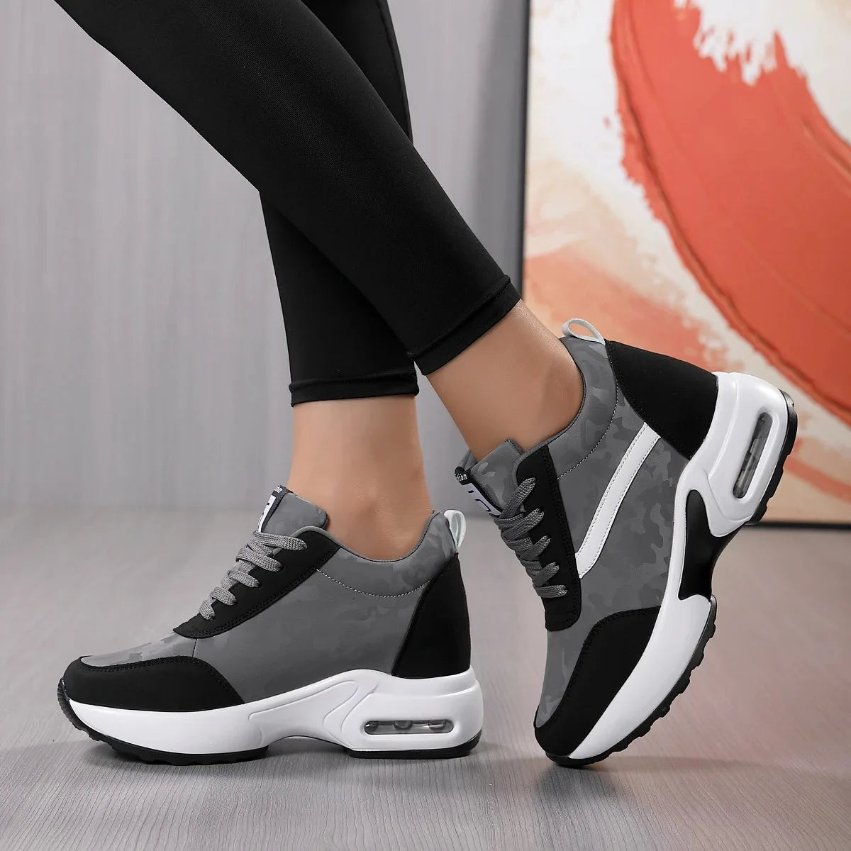 Women Air Cushion Sneaker Insole Increase Height/Brand Sport Shoes High Bottom Outdoor Daily Walking Shoes