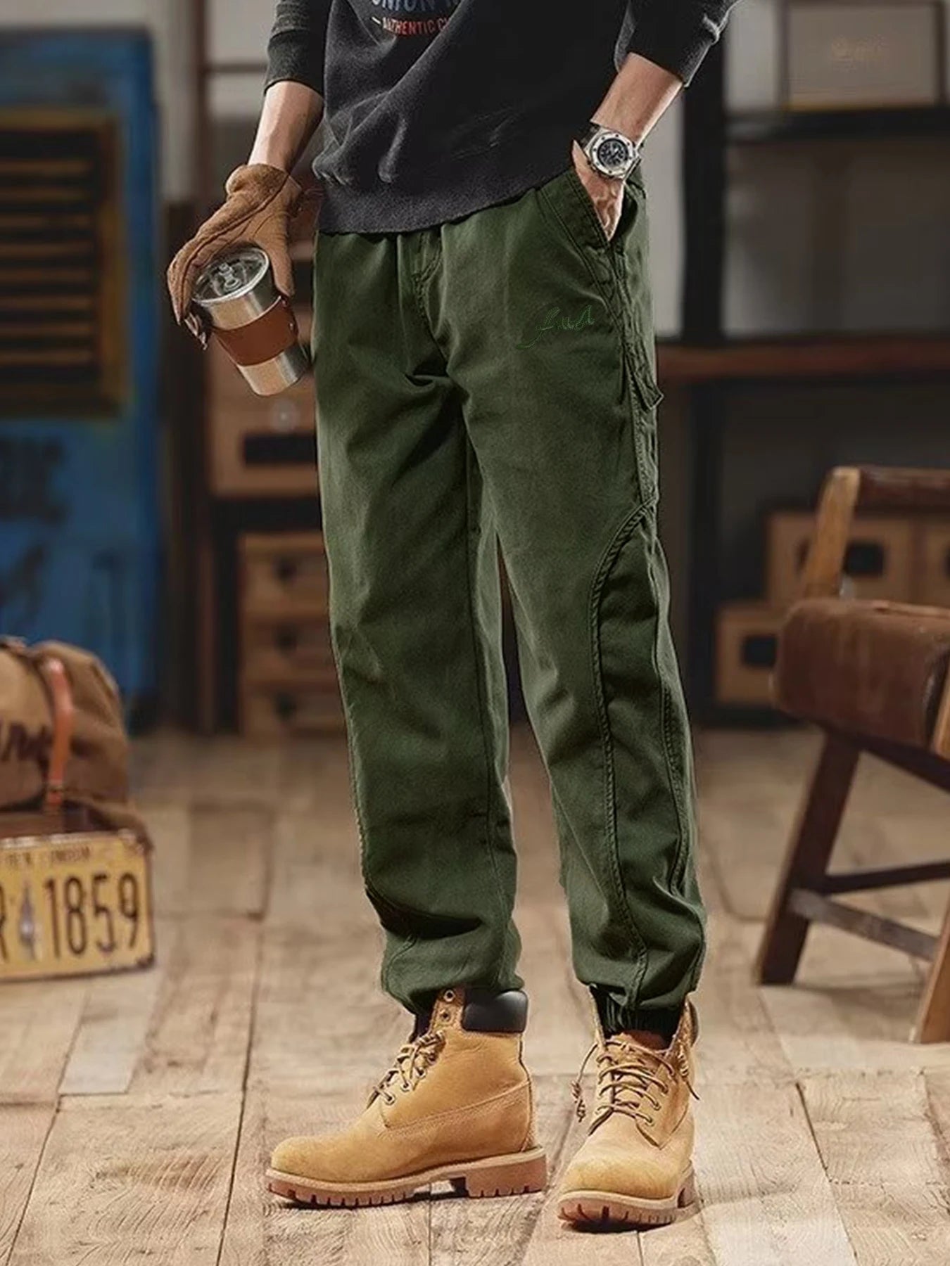 Work Pants Men's Straight Style Wide Leg Casual Long Trousers/Casual Loose Baggy Sweatpants Autumn Pants