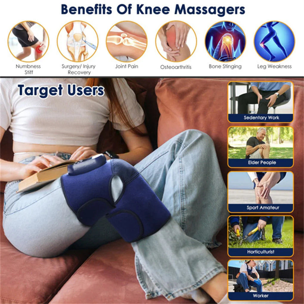 Cordless Knee Massager Heated Knee Brace Wrap Electric Knee Heating Pad/with 5-Level Heating 3-Level Vibration Air Compression