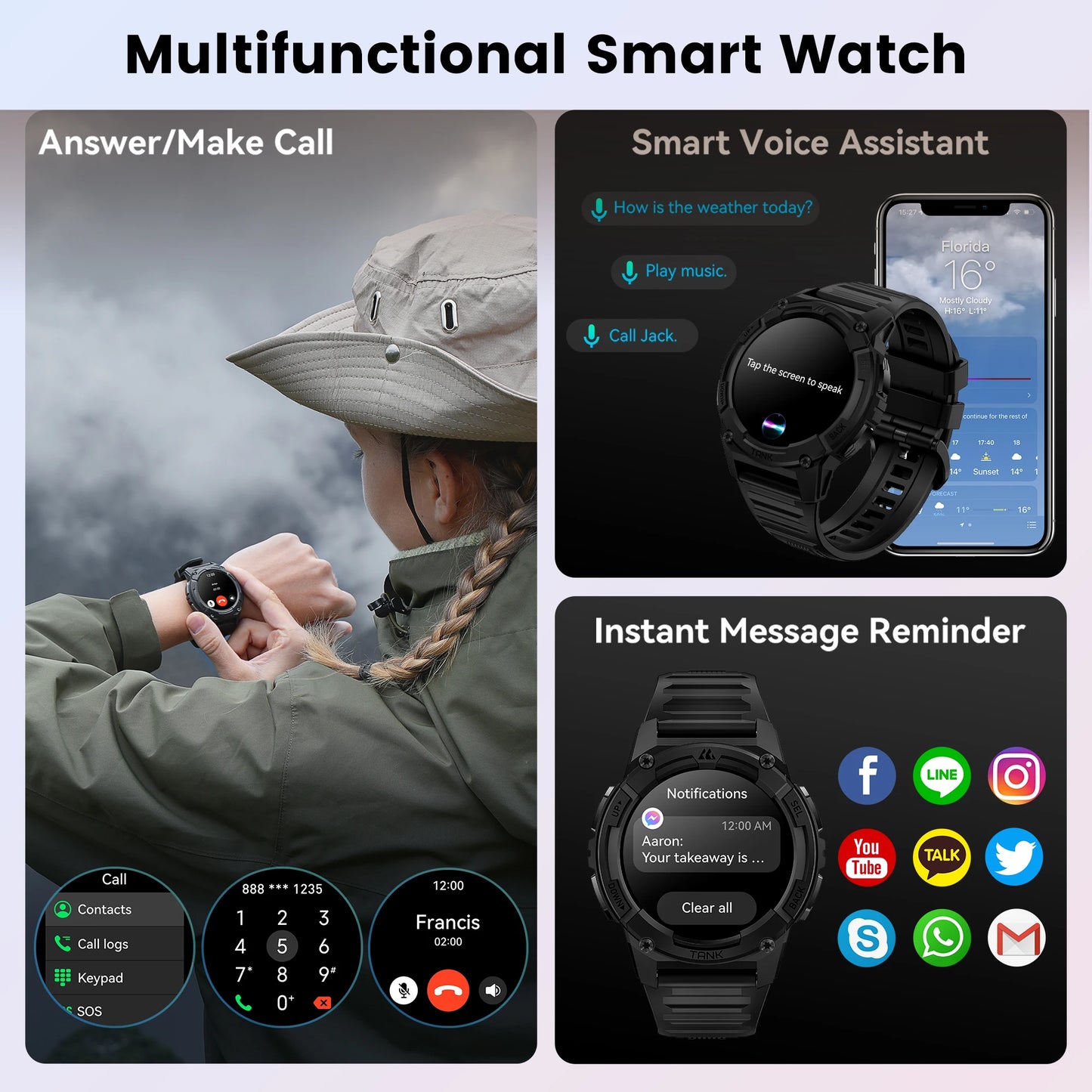 2024 KOSPET TANK S2 GPS Smart Watch For Women Altimeter Compass/Bluetooth Call AMOLED IP69K Waterproof Smartwatch