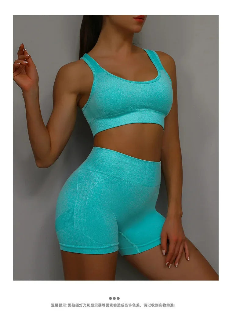 2 Pcs Yoga Set Women Hollow Back Sports Bra+Hip Lifting Sports Shorts/Workout Set Seamless Fitness Gym Set Sportswear Tracksuit