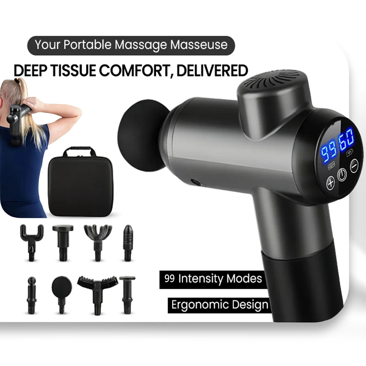 Professional Massage Gun with 8 Attachments Deep Tissue/Muscle Massager for Pain Relief and Relaxation