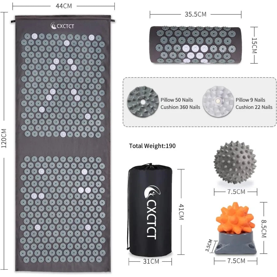 Extra Long Yoga Acupressure Mat Set for Back and Neck Pain Relief/Large Magnetic Acupressure Body Mat with Pillow