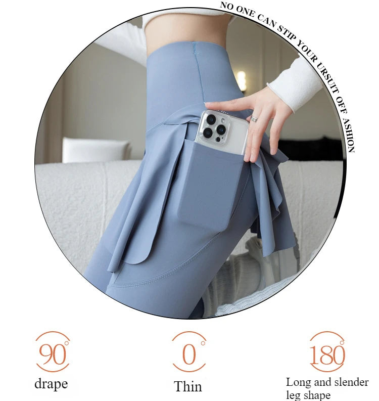 Women Fake Two Pieces Leggings Seamless Fitness Leggings High Waist/with Pocket Elastic Slim Fashion Hip Lifting Yoga Pants