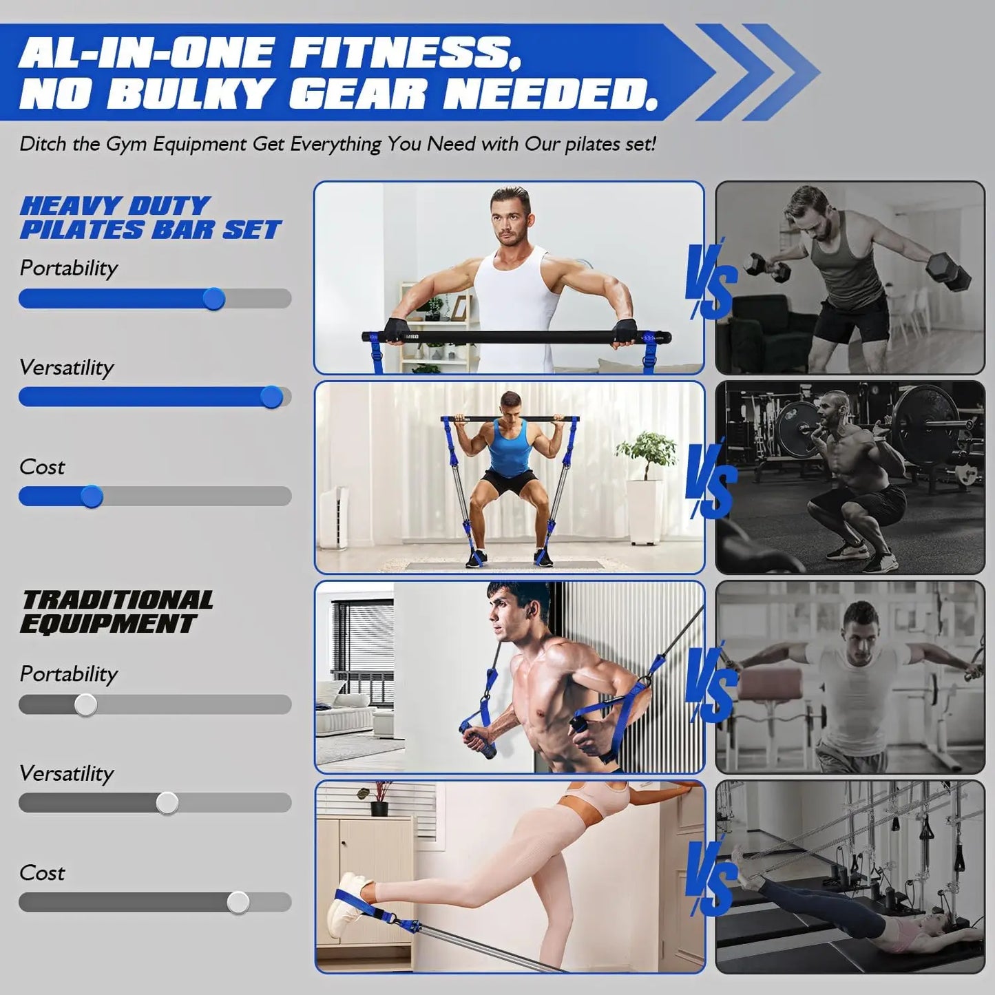 Heavy Duty Pilates Bar Kit with Resistance Bands Portable/Home Gym Equipment for Full Body Workout Arm Abs Waist