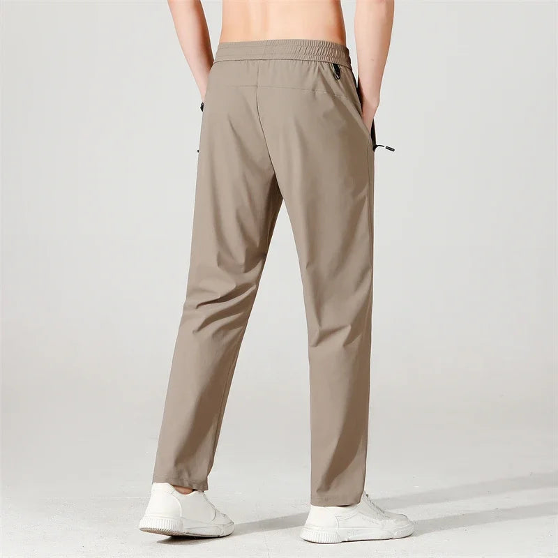 Ice Silk Men's trousers summer black-and-gray thin style business casual/pants outdoor stretch breathable straight leg Pants
