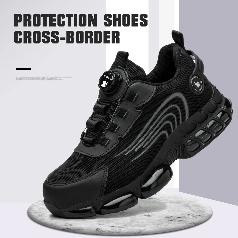 Steel toe cap, non-lacing, anti-impact/and anti-puncture casual work shoes