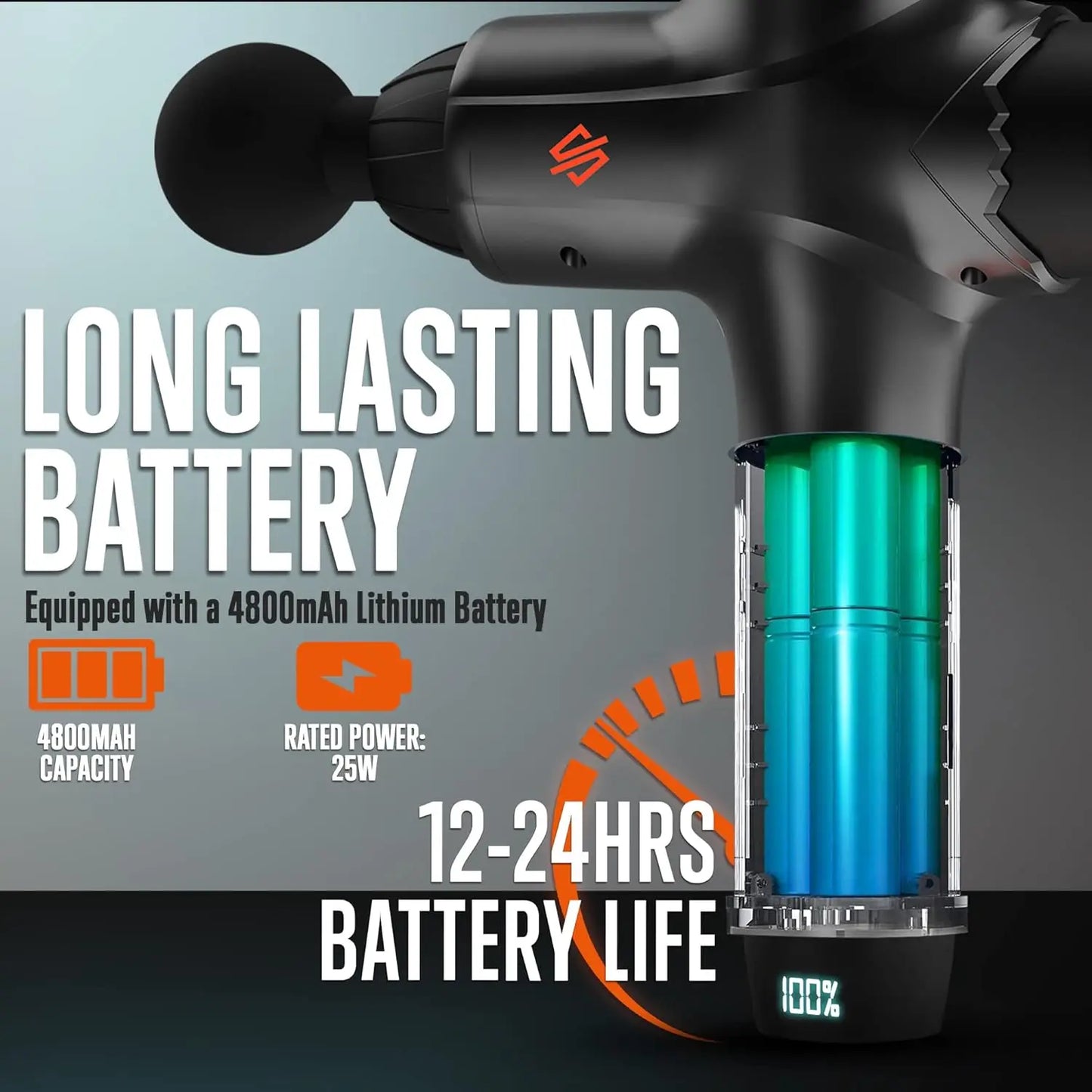 Portable Electric Massage Gun 7 Speeds, 8 Heads/4800mAh Battery, Low Noise Deep Tissue Massager