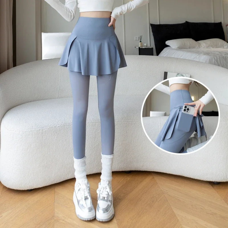 Women Fake Two Pieces Leggings Seamless Fitness Leggings High Waist/with Pocket Elastic Slim Fashion Hip Lifting Yoga Pants