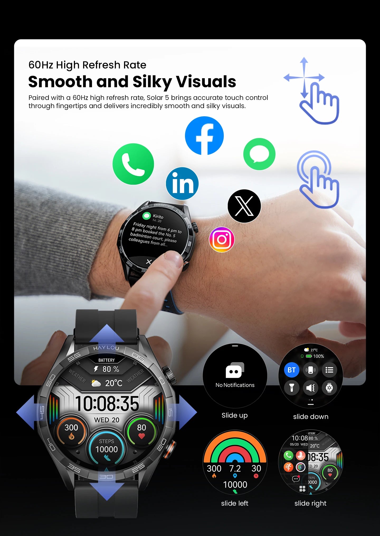 HAYLOU Solar 5 Voice Calling Smartwatch 1.58'' AMOLED Display 60Hz Smart Watch/24H Health Monitoring Sports Smartwatch for Men