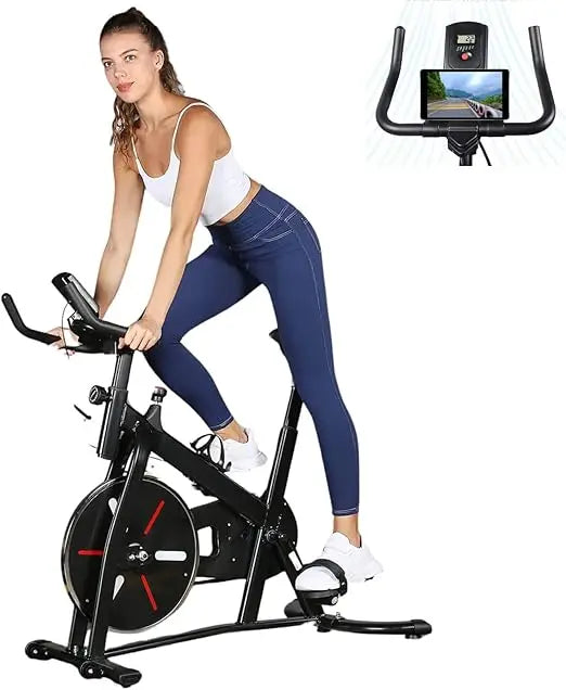 Indoor Cycling Bike Stationary Exercise Bike, Low Noise Adjustable Handlebars/Extra Comfort Seat Fitness Stationary Flywheel