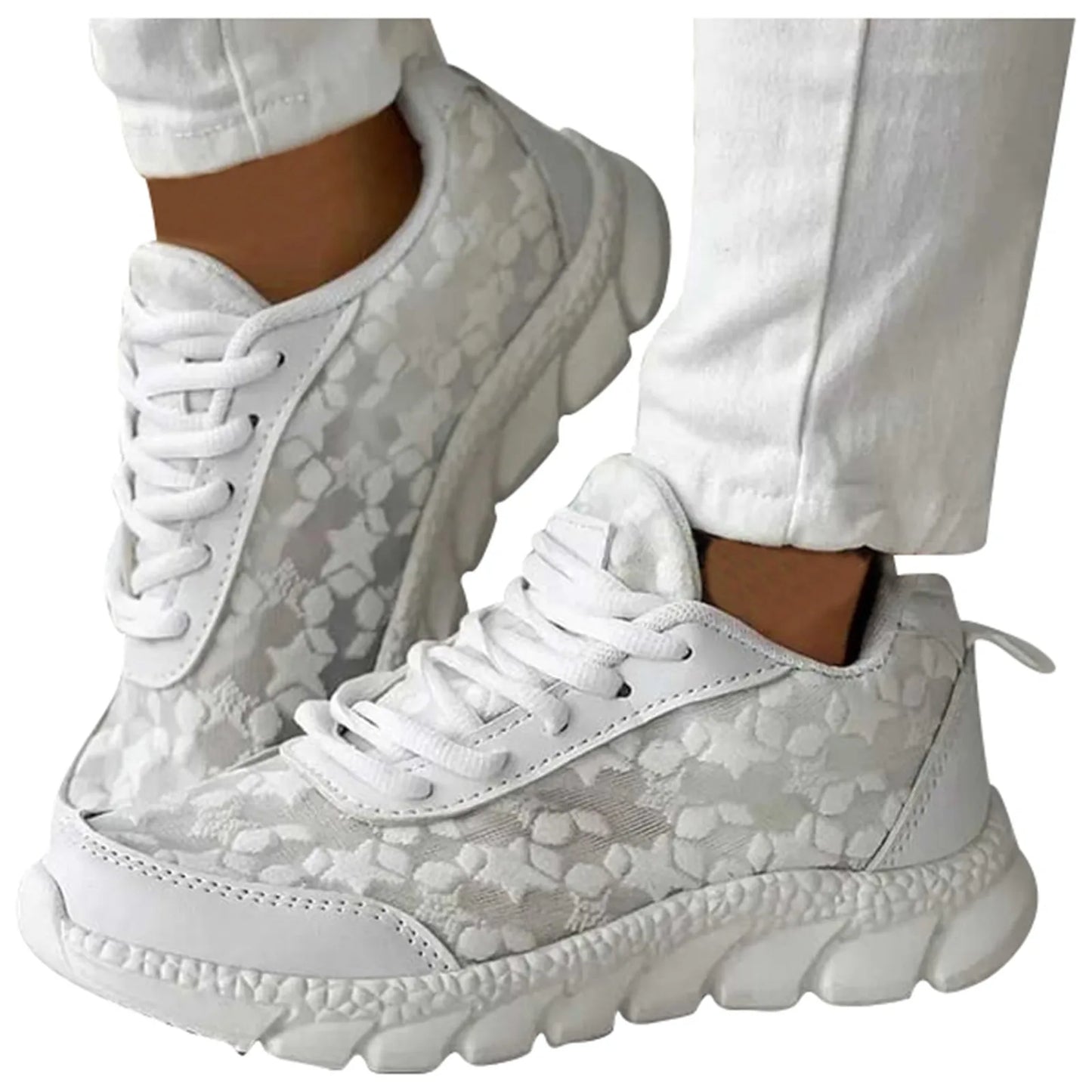 Women's Fashion Vulcanized Sneakers Breathable Mesh Leather/Patchwork Platform Shoes Color Matching Lace Up Running Shoes
