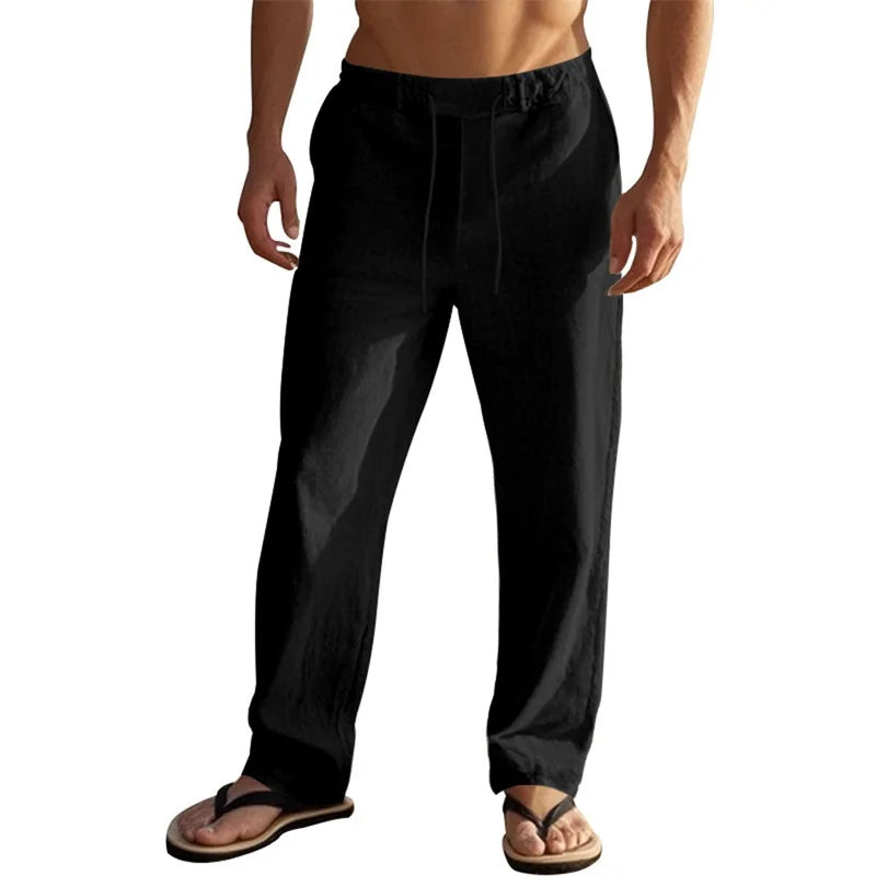 Men s Lightweight Drawstring Linen Pants with Pockets Comfortable/Straight Leg Casual Trousers for Summer Beach Wear