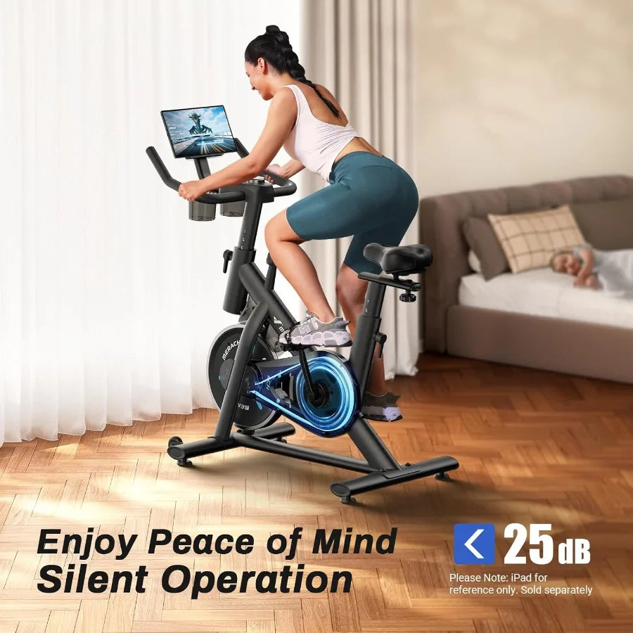 Exercise Bike, Brake Pad Stationary Bike, Low Noise Indoor Cycling Bike/with 300lbs Weight Capacity Tablet Mount and Fitness