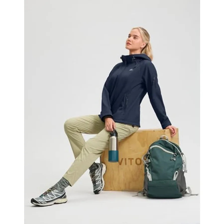 Women's Fleece Lined Softshell Jacket Windproof Warm/Light Waterproof Hooded Jacket for Women Winter/Fall/Spring
