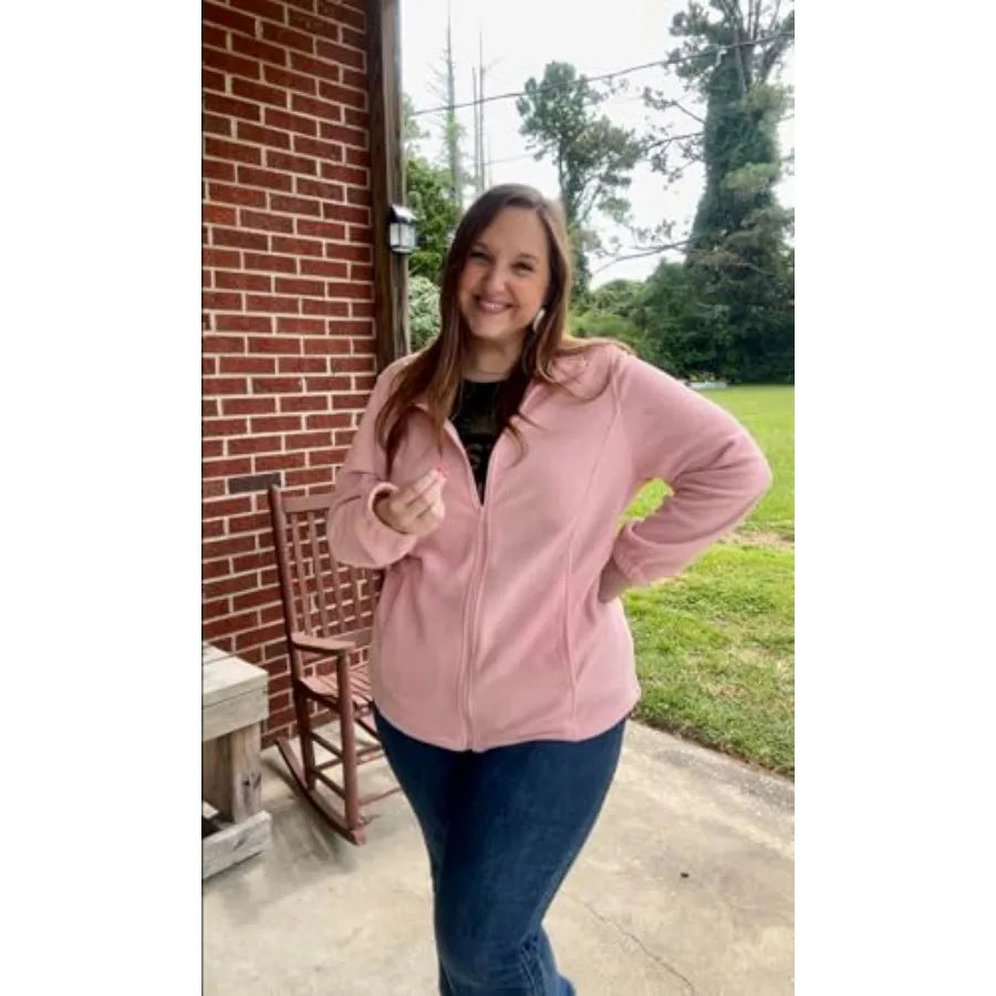 COOTRY Plus Size Fleece Jacket Women Lightweight Zip Up Jackets/Soft Warm Long Sleeve Polar Coat with Pockets for Winter