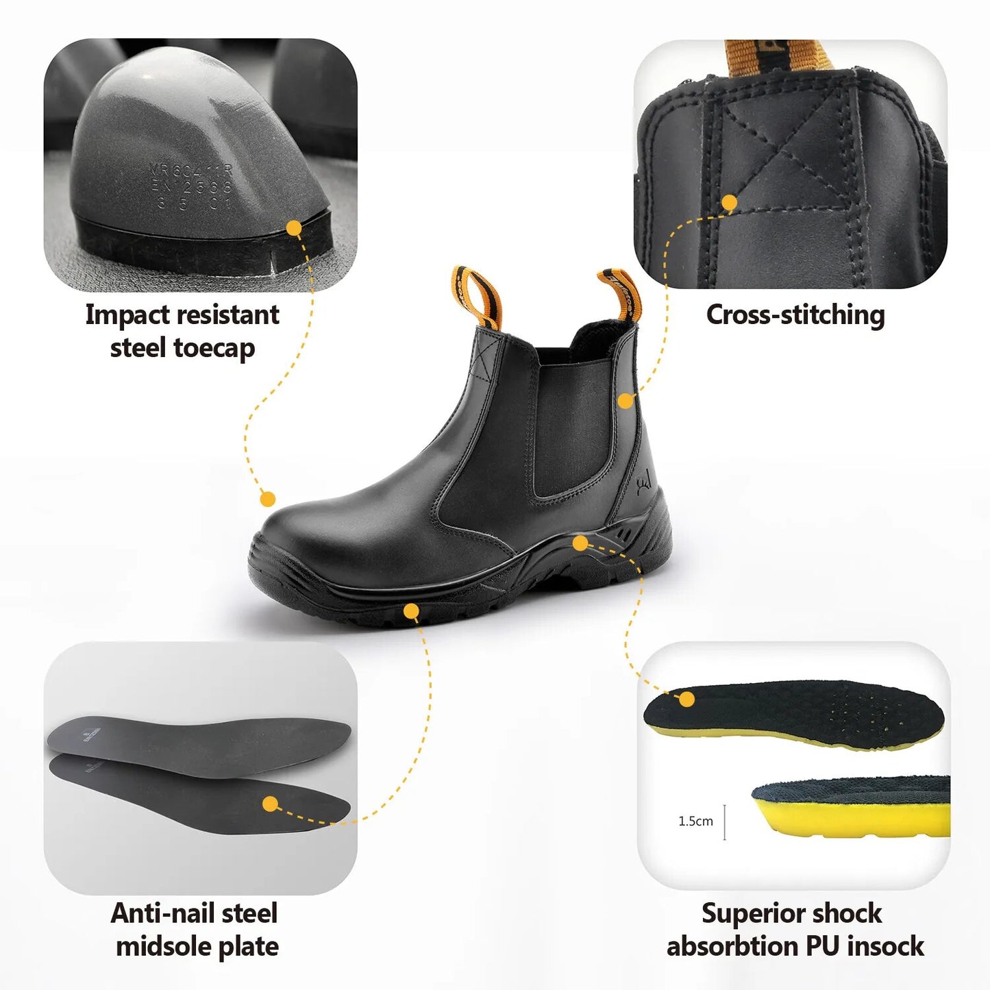 SAFETOE S3 Safety Shoes Light Weight Work Boots/With Steel Toe Cap, Waterproof Leather For Men