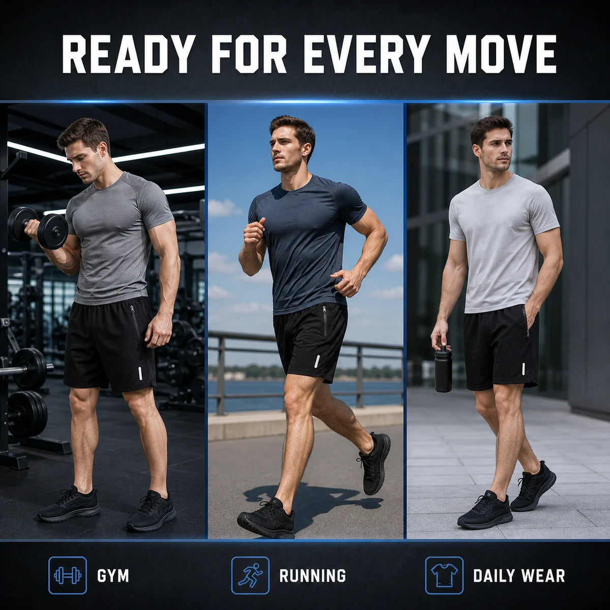 Quick-Dry Workout Shorts 2-Pack Random Grey Black Breathable/Sports Shorts for Men Training Running Top Rated