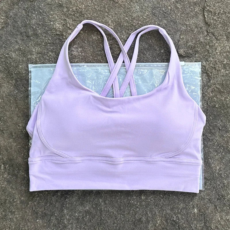 Women Sports Bra Sexy Criss Cross Straps Back High Support/Impact Yoga Underwear Running Fitness Gym Padded Bralette