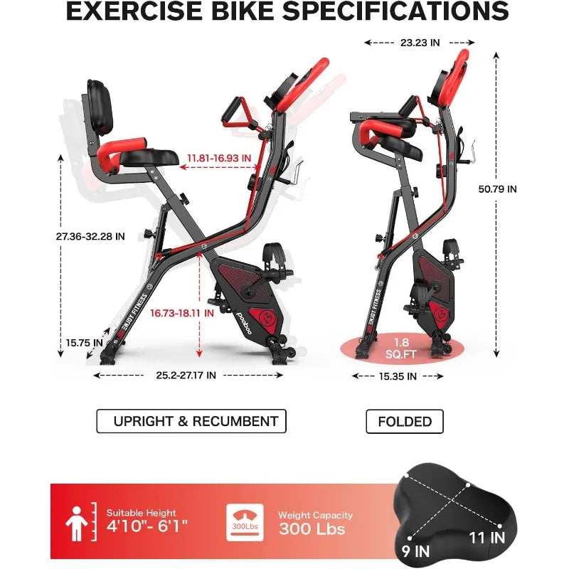 Folding Exercise Bike Foldable/Fitness Stationary Bike Machine Upright Indoor Cycling Bike