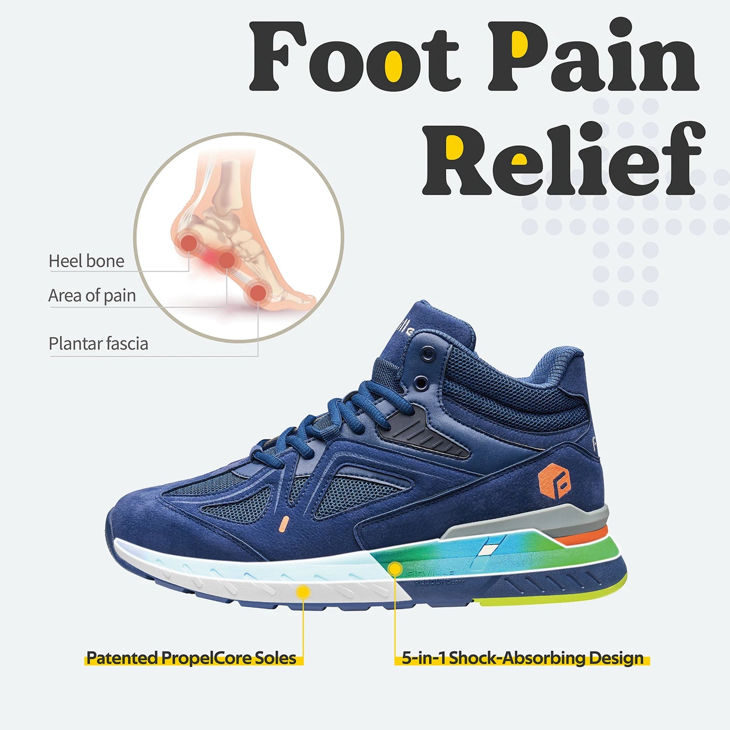 FitVille Men's High-Top Basketball Shoes Widened Lightweight Casual Sneakers/Breathable For Male Swollen Feet Relieve Pain