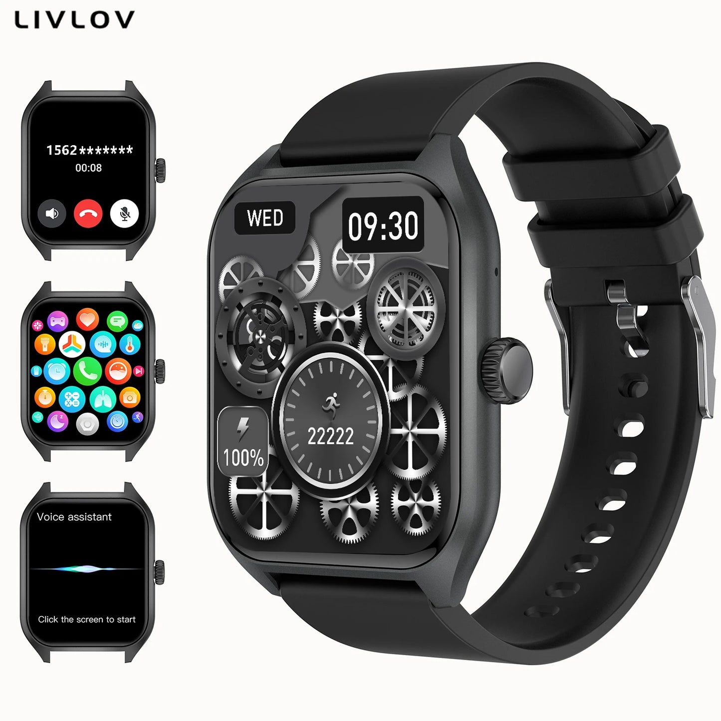 AI Voice Assistant Smart Watch for Men Women, 1.96'' HD Screen Activity/Trackers with 100+Sports/ Sleep/ Heart Rate Monitor